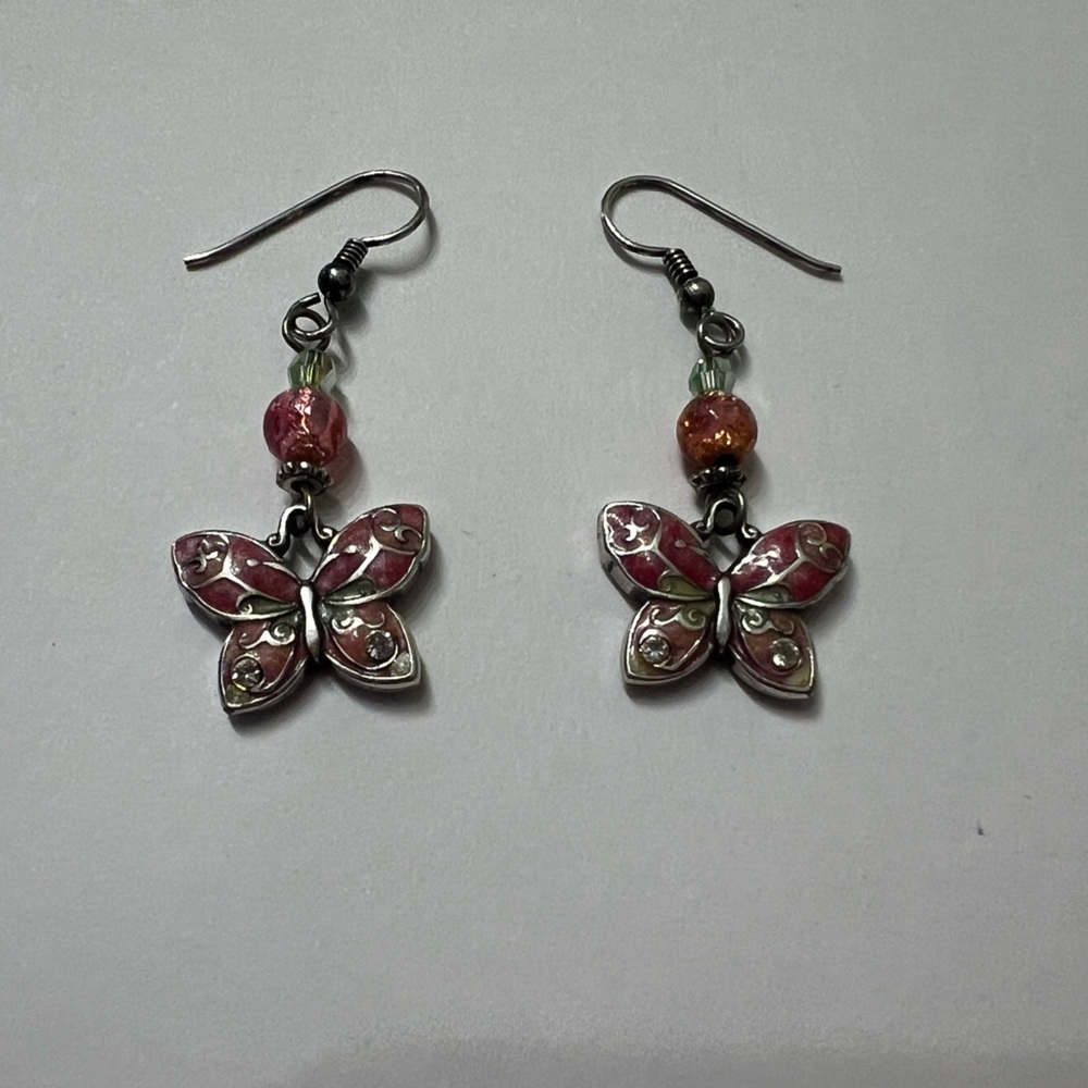 Brighton Silver and Pink Butterfly Earrings